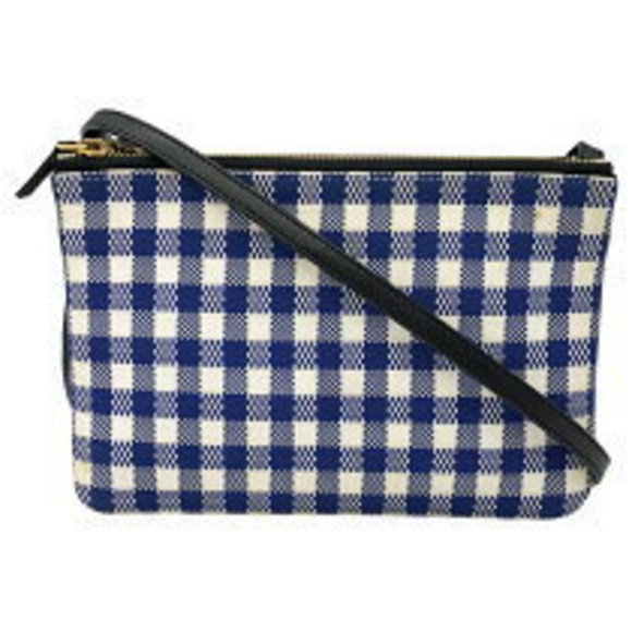 Celine Trio Shoulder Bag Leather Canvas Blue White - Picture 1 of 7